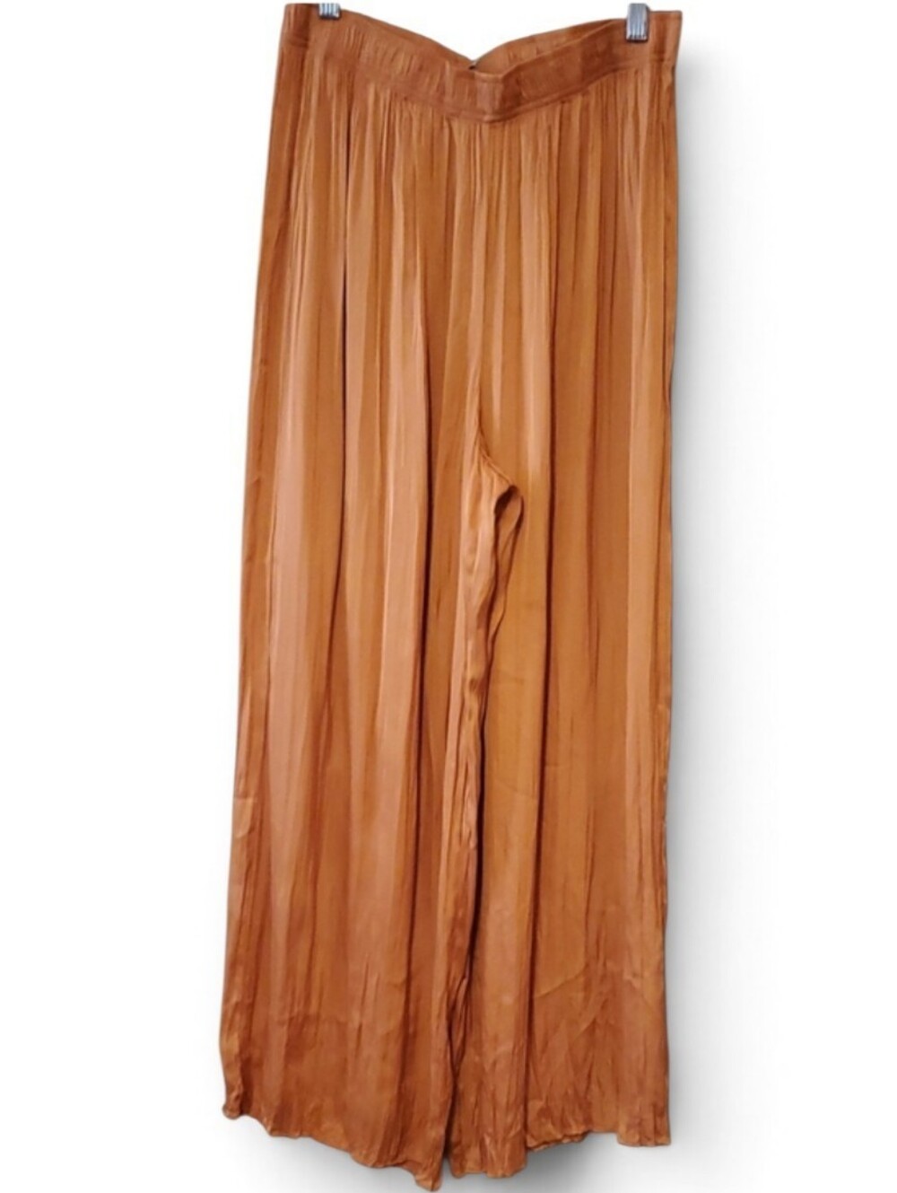 Joie Plissé Crinkle Pleated Wide-leg Pants In Burnt Orange Size M